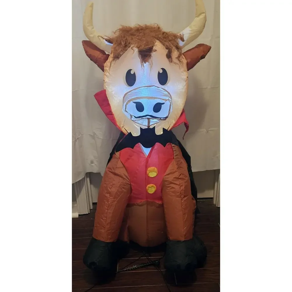 3.5 Foot Highland Cow Vampire Halloween Inflatable With Built In LED Lights